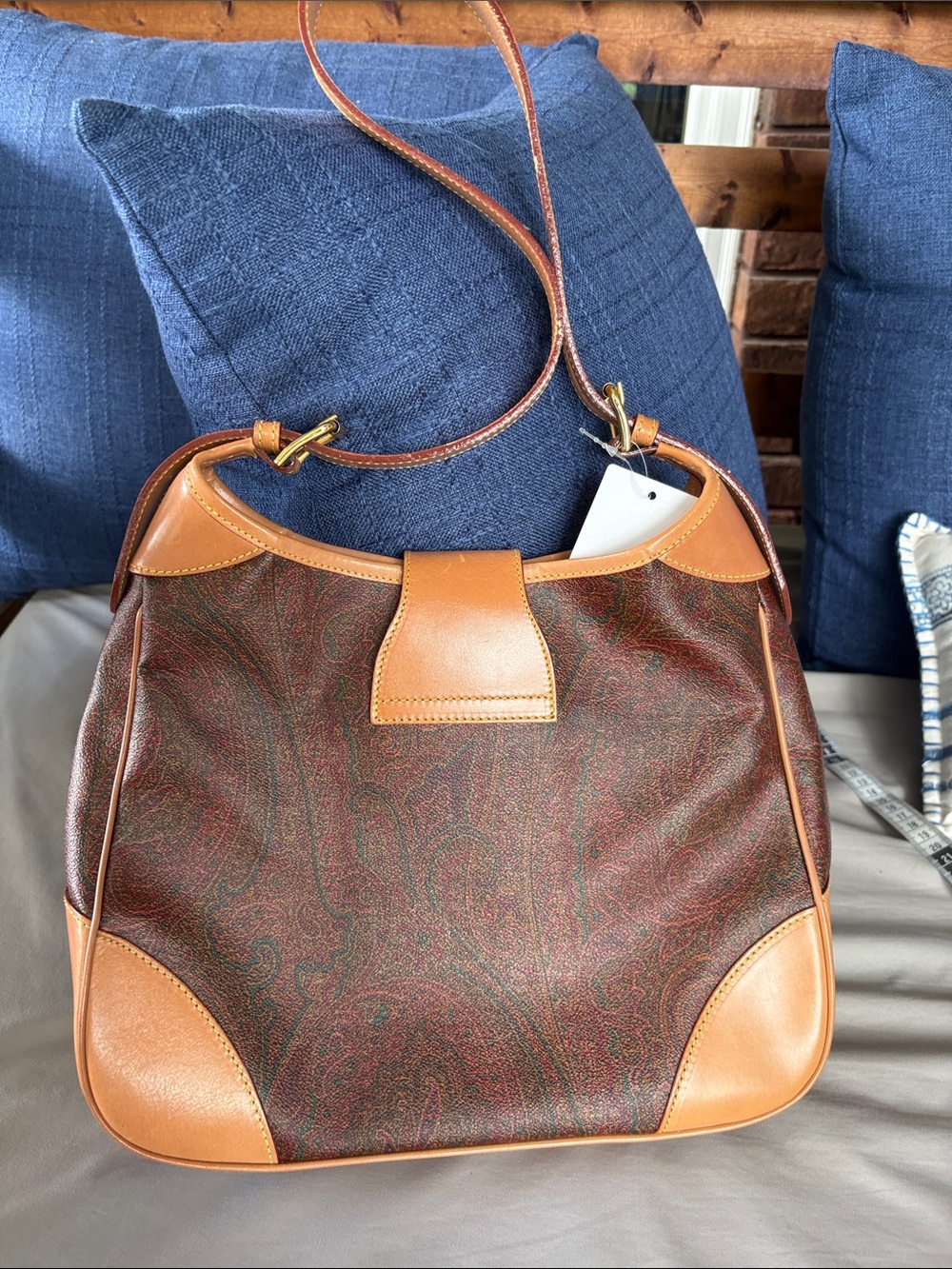 Etro Brown Paisley Shoulder Bag with Tan Leather Trim - Picture 2 of 14